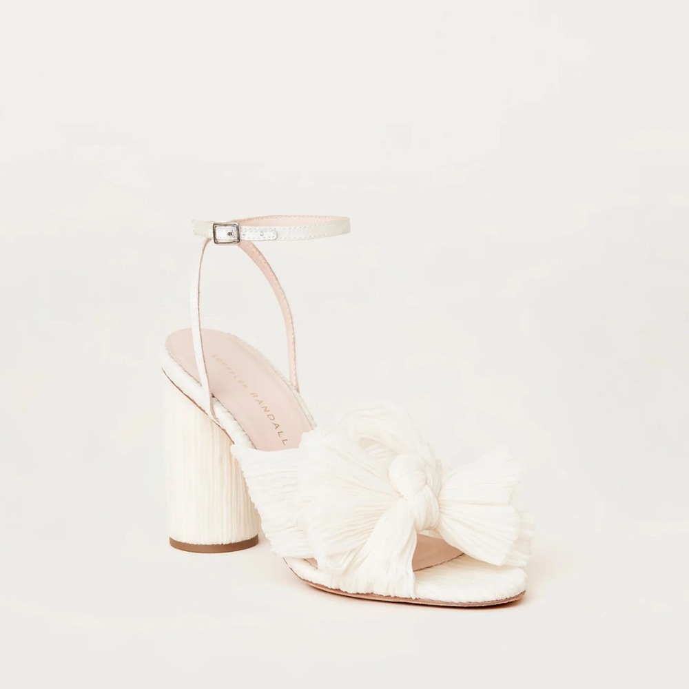 Loeffler Randal Camellia Pearl Pleated Bow Heel